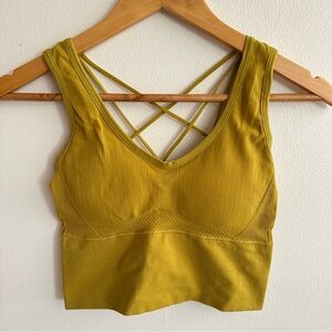Mustard Yellow Crisscross Strappy Padded Sports Bra Top